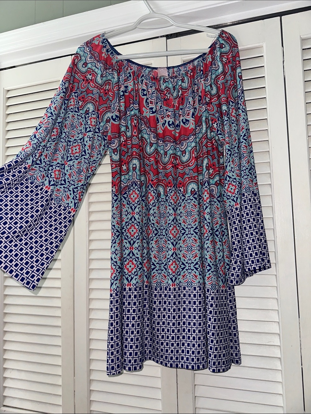 Boho Off-Shoulder Women's Top/tunic in Pink & Blue